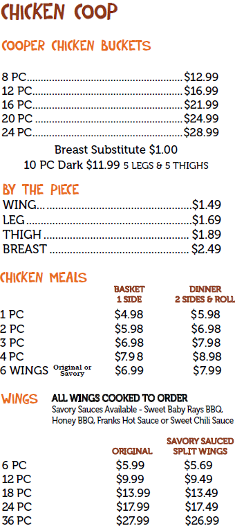 Chicken Coop Menu - Chicken