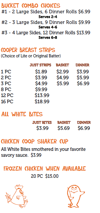 Chicken Coop Chicken Menu...